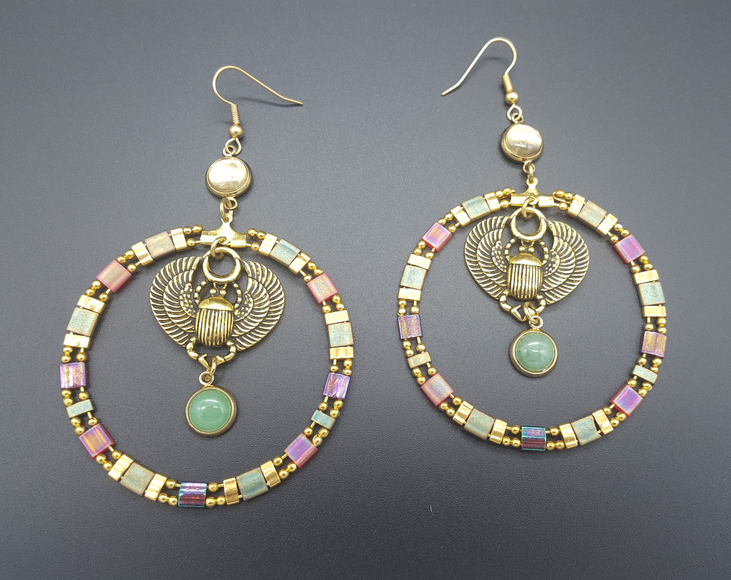 Mandala Deco Jewel Scarab Earrings