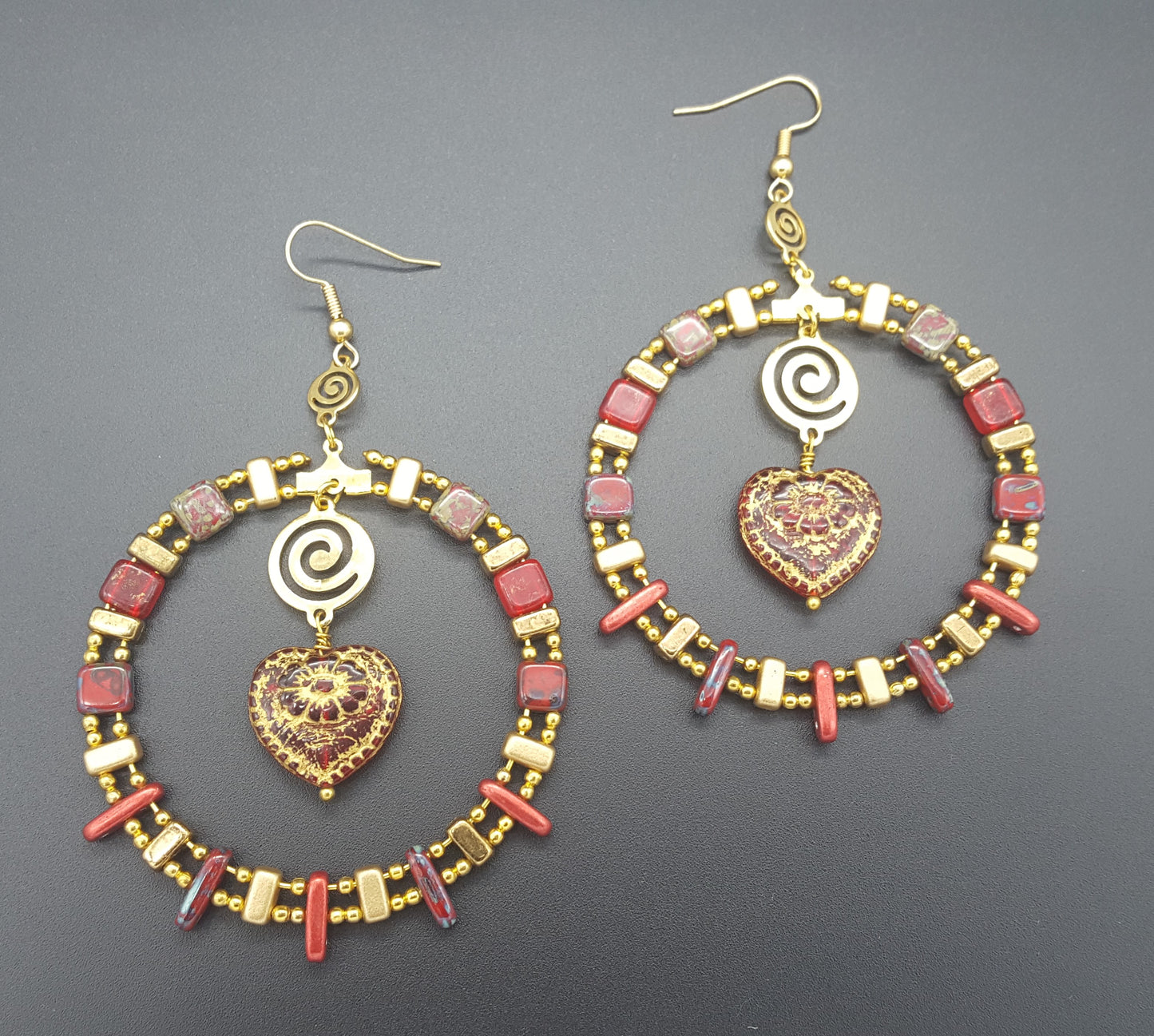 Mandala Ashanti Spiral Heart Earrings