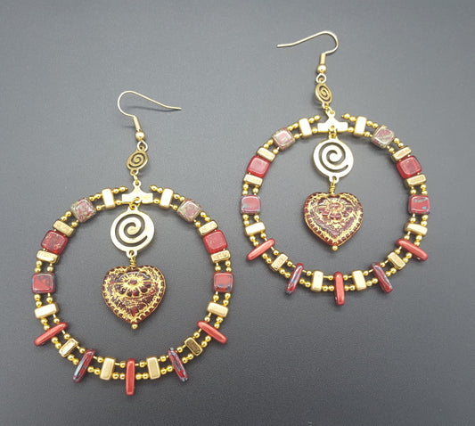 Mandala Ashanti Spiral Heart Earrings